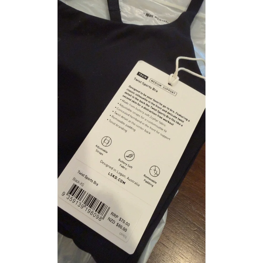 LSKD Twist Sports Bra Black Adjustable Straps Women's Size XS NWT NEW